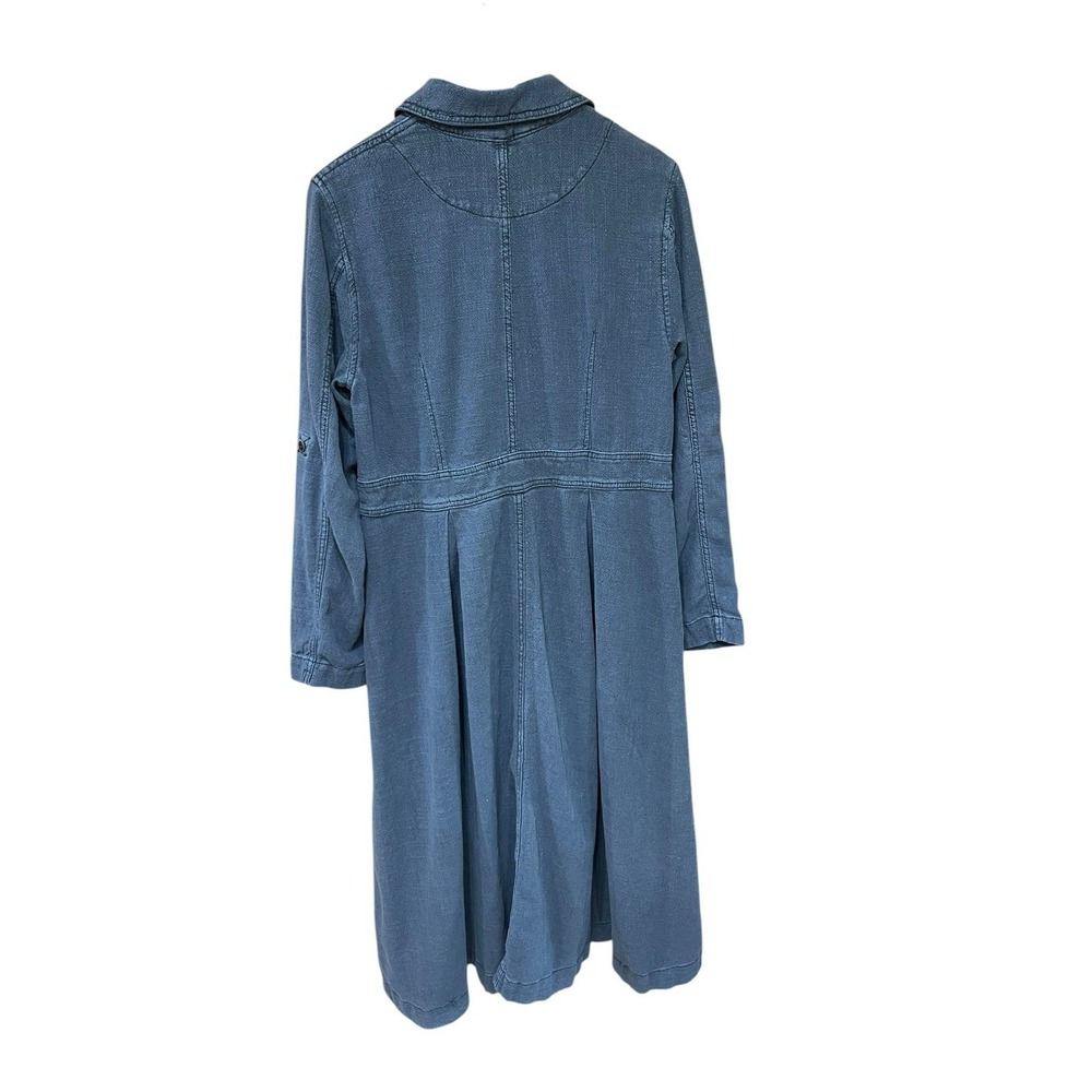 Free People 'Rainz'  Linen Duster Jacket Long Dress Blue Oversized Size Medium - Picture 2 of 10